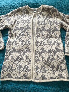 Bleyle White/Gray Wool Blends Open-Front Cardigan Size M